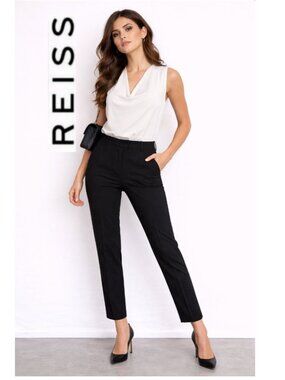 Reiss Joanne Black Tailored Ankle Pants Slim Minimalist Size 0